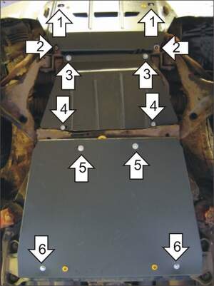 Защита MOTODOR двигателя, переднего дифференциала, КПП, радиатора Montero III 2000-2007 Внедорожник