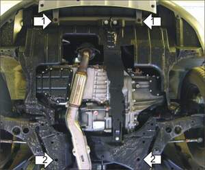 Усиленная защита картера двигателя, КПП (2 мм, сталь) для Mitsubishi Outlander I 2003-2006 Усиленная защита картера двигателя, КПП (2 мм, сталь) для Mitsubishi Outlander I 2003-2006