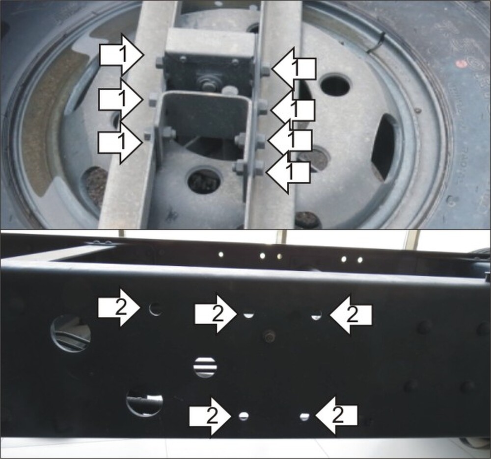 Защита MOTODOR кронштейна крепления запасного колеса Hyundai HD 65, 72, 78 2003-2017 шасси Защита MOTODOR кронштейна крепления запасного колеса Hyundai HD 65, 72, 78 2003-2017 шасси