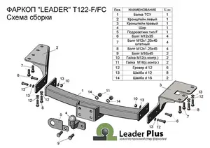 Фаркоп «Лидер-плюс» для TOYOTA FORTUNER 2005-2018 F (C НЕРЖ. ПЛАСТИНОЙ)