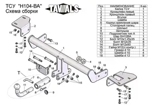 Фаркоп «TAVIALS» для HONDA CR-V IV (RM) 2012-2017 (с быстросъемным шаром)