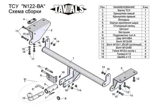 Фаркоп «TAVIALS» для NISSAN X-TRAIL 3 (T32) 2014-2018 (с быстросъемным шаром)