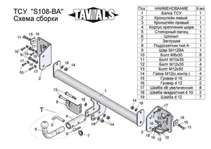 Фаркоп «TAVIALS» для SKODA OCTAVIA A7 (5E3) (хетчбек) 2013 -2018 (с быстросъемным шаром)