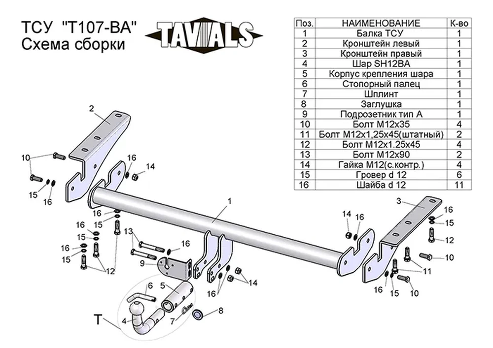 Фаркоп «TAVIALS» для TOYOTA RAV 4 (A2;XA3) 2006-2012 (с быстросъемным шаром) Фаркоп «TAVIALS» для TOYOTA RAV 4 (A2;XA3) 2006-2012 (с быстросъемным шаром)