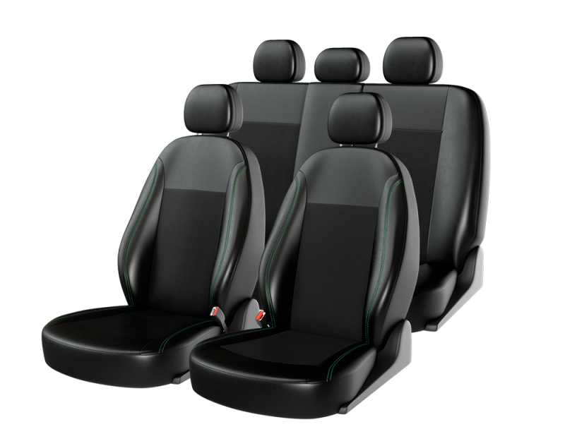 Чехлы универсальные ATOM LEATHER цвет черный/черный/зеленый Чехлы универсальные ATOM LEATHER цвет черный/черный/зеленый