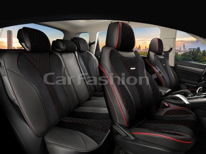 Комплект каркасных чехлов 5D «BEIJING PLUS» черный/черный/красный 22791 Комплект каркасных чехлов 5D «BEIJING PLUS» черный/черный/красный 22791