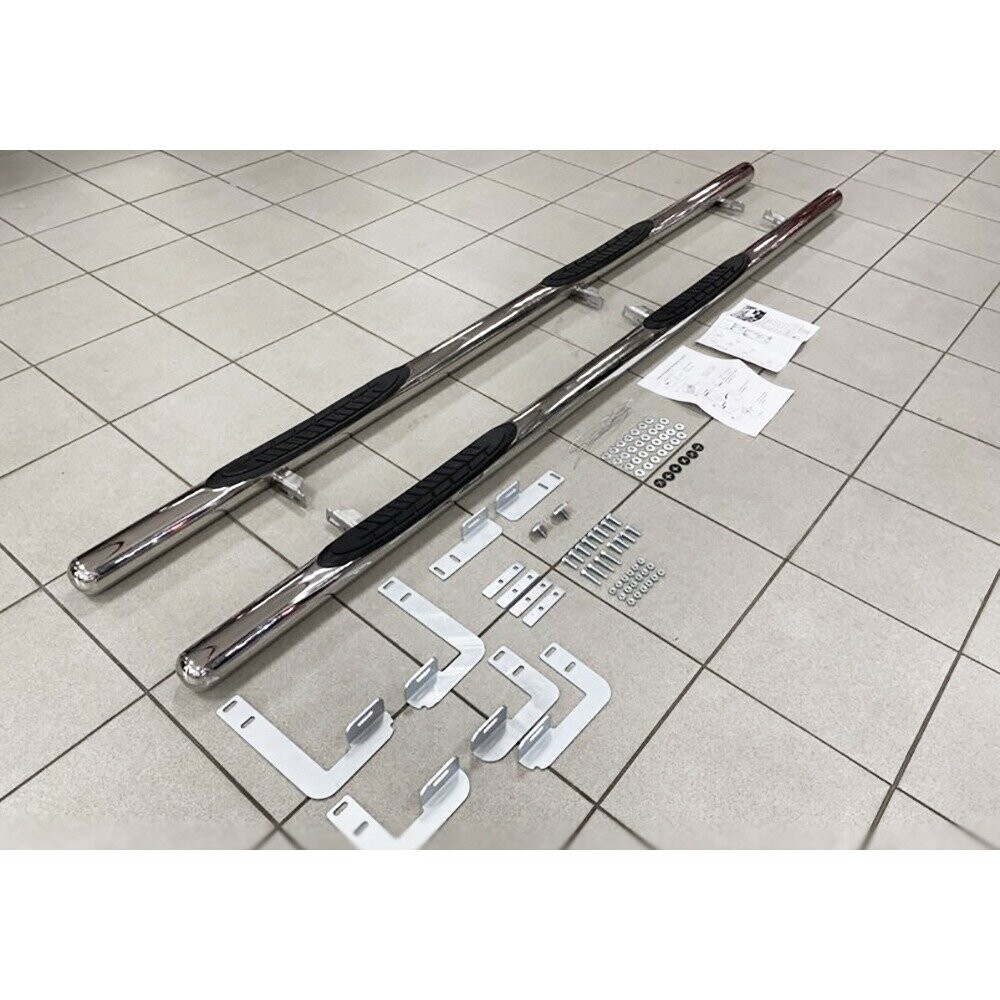 Защита порогов В2 труба D70 нержавейка с накладками 4 проступи для VW T5, T6 (2003-2022) SHORT Защита порогов В2 труба D70 нержавейка с накладками 4 проступи для VW T5, T6 (2003-2022) SHORT