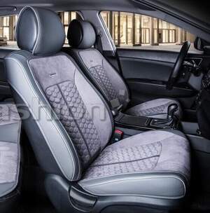 Накидки передние экокожа/замша «STALKER» серый/т.серый/т.серый 21057