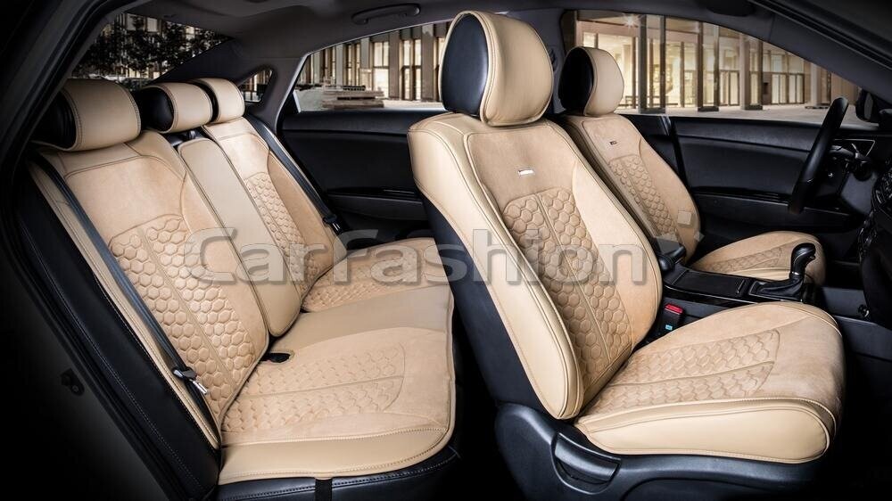 Комплект на машину экокожа/замша «STALKER PLUS» бежевый/кофе/бежевый 21051 Комплект на машину экокожа/замша «STALKER PLUS» бежевый/кофе/бежевый 21051