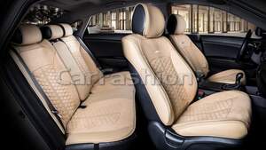 Комплект на машину экокожа/замша «STALKER PLUS» бежевый/кофе/бежевый 21051