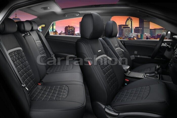 Комплект каркасных чехлов 5D из экокожи «BOOMERANG PLUS» серый/черный 27044 Комплект каркасных чехлов 5D из экокожи «BOOMERANG PLUS» серый/черный 27044