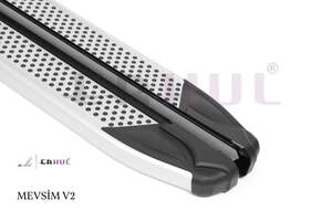 Пороги-подножки MEVSIM V2 GREY для HYUNDAI SANTA FE IV 2020- (алюминий+пластик) от ERKUL