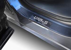 Накладки на пороги AutoMax для Changan UNI-S 2024-н.в., рынок РФ, нерж.сталь, с надписью, 4 шт.