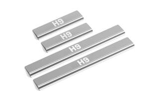 Накладки на пороги AutoMax для Haval H9 II поколение 2024-н.в., рынок РФ, нерж.сталь, с надписью, 4 шт.