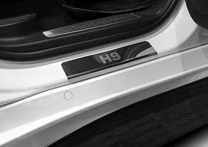 Накладки на пороги AutoMax для Haval H9 II поколение 2024-н.в., рынок РФ, нерж.сталь, с надписью, 4 шт.