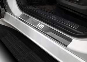 Накладки на пороги AutoMax для Haval H9 II поколение 2024-н.в., рынок РФ, нерж.сталь, с надписью, 4 шт.