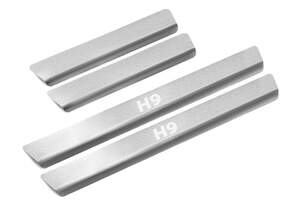 Накладки на пороги Rival для Haval H9 II поколение 2024-н.в., рынок РФ, нерж. сталь, с надписью, 4 шт.