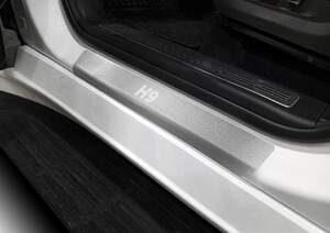 Накладки на пороги Rival для Haval H9 II поколение 2024-н.в., рынок РФ, нерж. сталь, с надписью, 4 шт.