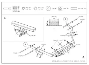 Фаркоп Galia на Citroen Berlingo, Berlingo I, с 1996 по 2008, Berlingo First, с 2008 по 2011 (для колесных баз 2690, 2693)