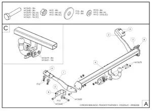 Фаркоп Galia на Citroen Berlingo, L1, с 2008 по 2019 (длина базы 4380)