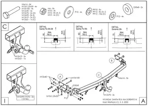 Быстросъёмный фаркоп Galia H069C для Hyundai Santa Fe и Kia Sorento