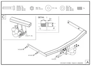Фаркоп Galia на Volkswagen Golf, Golf V, универсал, с 2007 по 2009, Golf VI, универсал, с 2009 по 2013