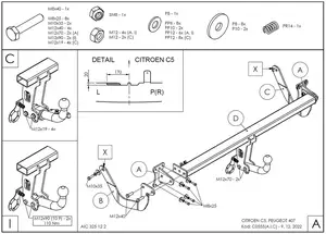 Быстросъёмный фаркоп Galia C055C для Citroen C5 и Peugeot 407